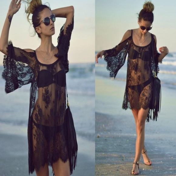 Cover up Dress Lace Embroidered BOHO - Picture 4 of 5